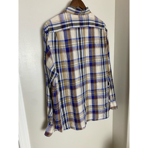 Cremieux Linen Button Down Mens Large Long Sleeve Purple Plaid $89.50 - Picture 5 of 6